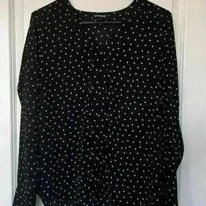 EXPRESS Size M Womens Polka Dot Long Sleeve V-Neck Button Up Sheer Blouse